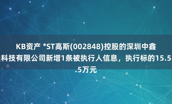 KB资产 *ST高斯(002848)控股的深圳中鑫物联科技有限公司新增1条被执行人信息，执行标的15.5万元